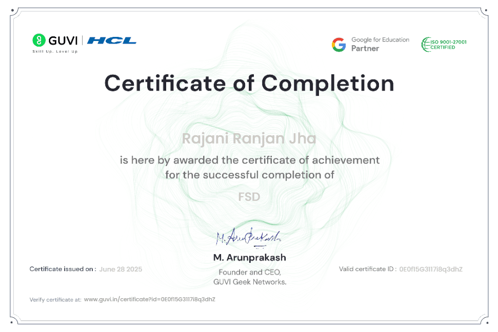 GUVI Full Stack Development Course
